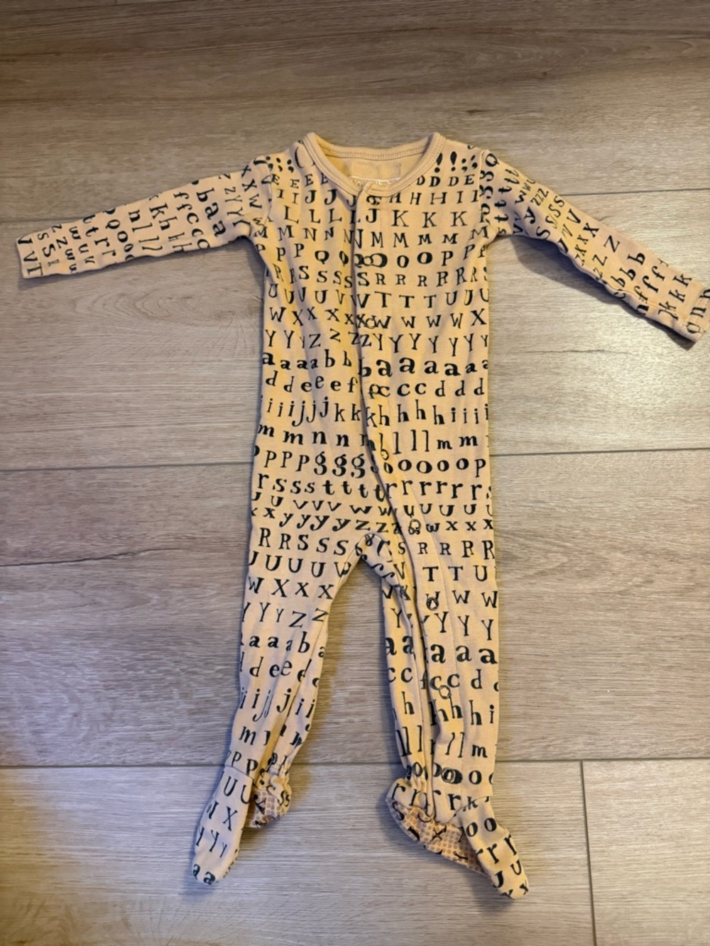 L'ovedbaby Beige Alphabet Organic Cotton Footed One-Piece